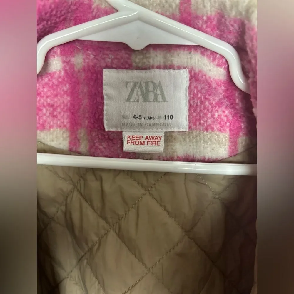 Girls Zara Pink and White Plaid Jacket 4/5